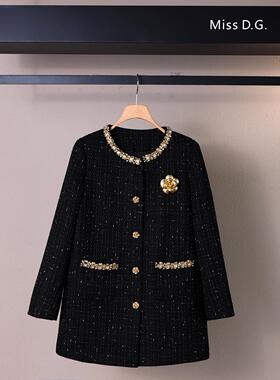 Miss DG 高级感黑色小香风外套女2025冬季新款白鸭绒粗花呢羽绒服