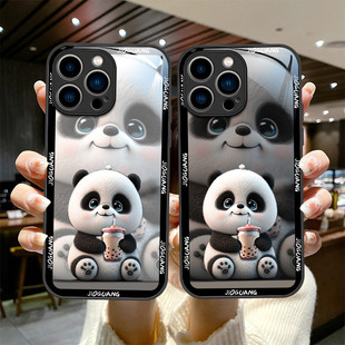 可爱奶茶熊猫定制卡通适用vivos19手机壳s18Pro新款s16玻璃壳s17e全包防摔15pro创意vivos12网红s9e保护套