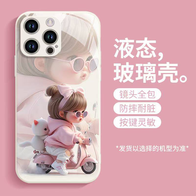 创意机车女孩适用于S12vivoS19pro手机壳新款S18E钢化玻璃高级感S17pro防摔全包S15E硅胶软边个性简约保护套