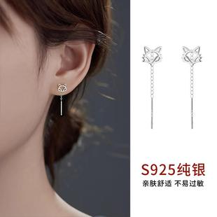 999纯银狐狸耳线女简约可爱动物耳钉小众设计高级感耳环爆款耳饰