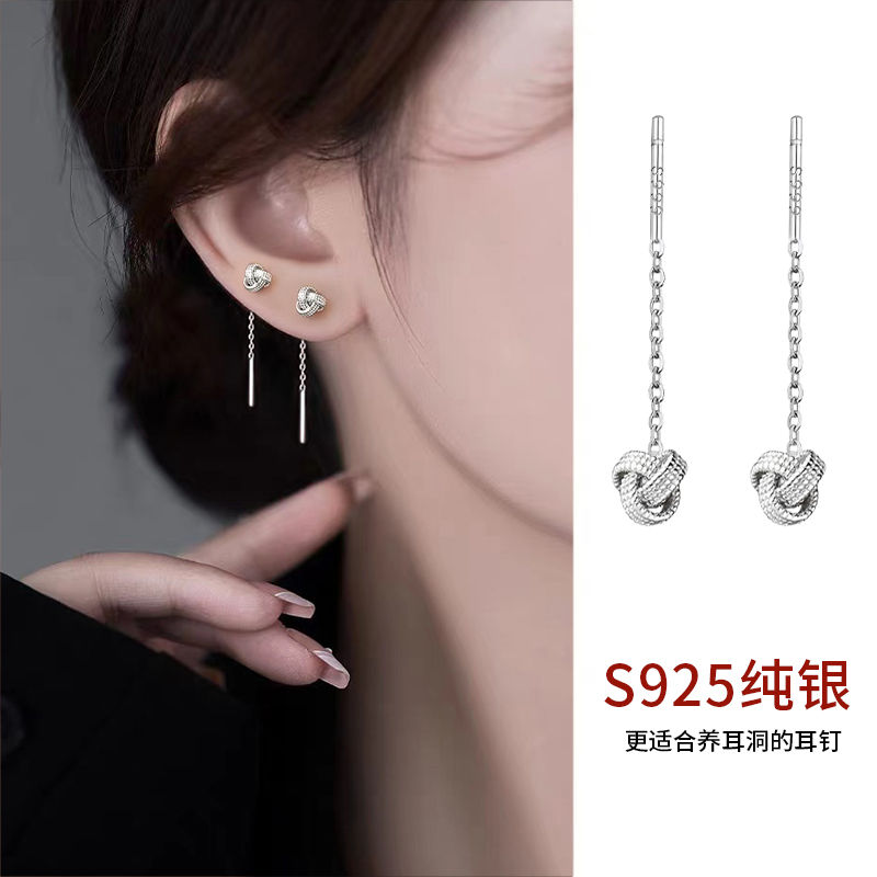 S925纯银如意结耳线轻奢百搭女