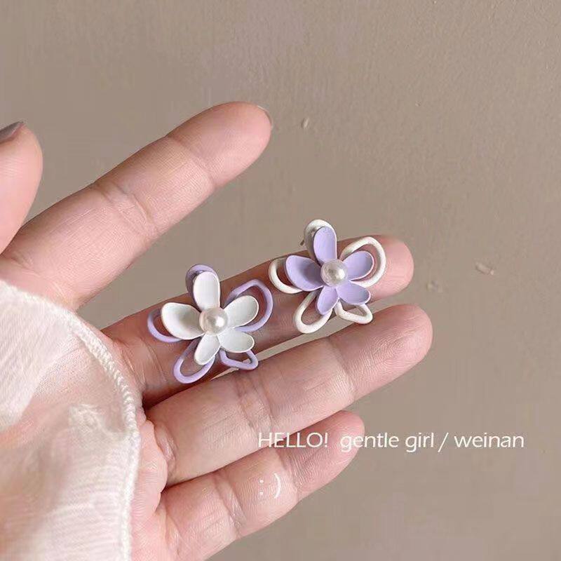 不对称撞色甜美森系925银针耳环