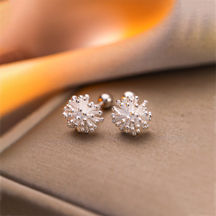 925纯银蒲公英耳钉女螺丝拧扣养耳洞耳环爆款耳骨钉睡觉免摘耳饰