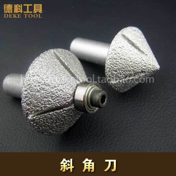 钎焊石英石45度斜角刀小锣机修边刀头金刚石石材铣刀带轴承斜边刀