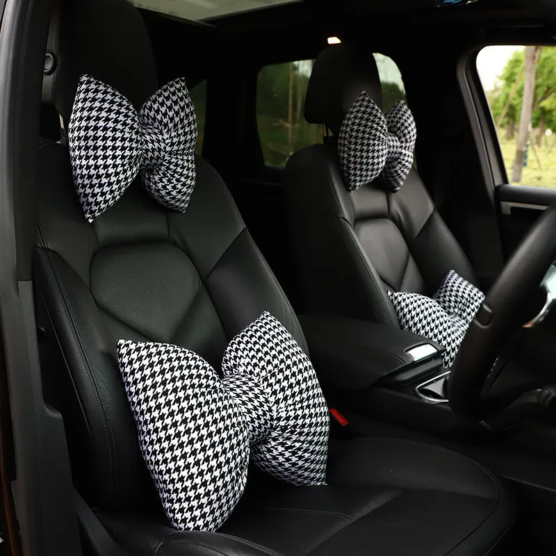 汽车头枕护颈枕时尚千鸟格车用头枕腰靠垫创意车载舒适护颈枕抱枕