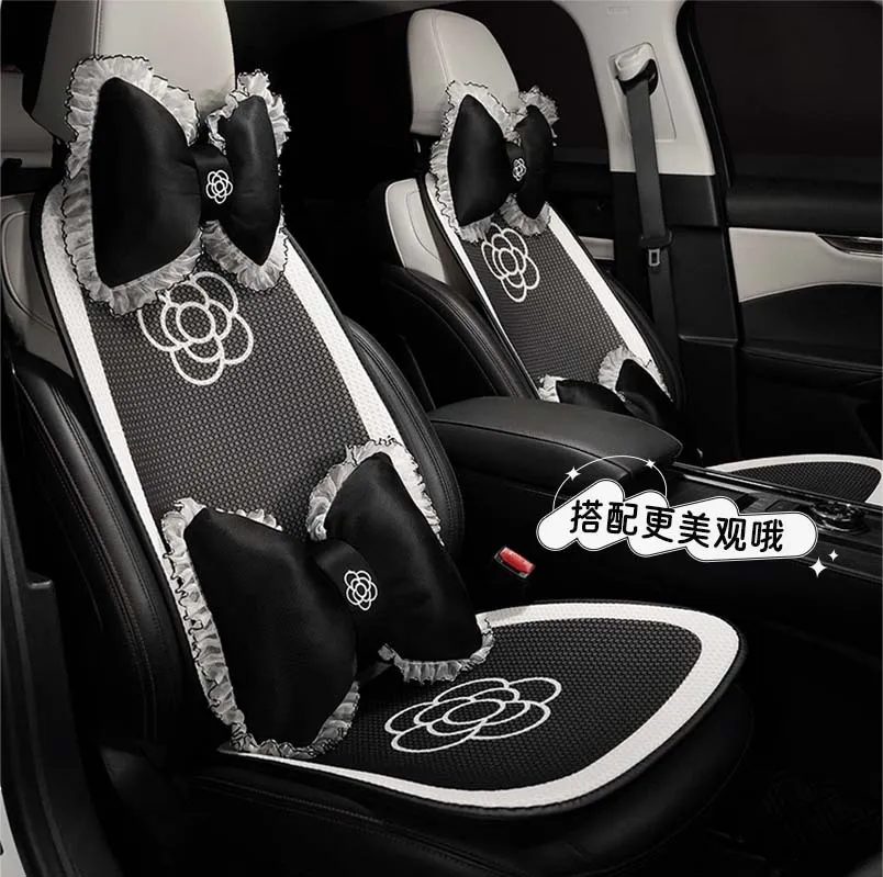 经典汽车坐垫轻奢山茶花车用高级感座椅套创意车内坐垫四季通用