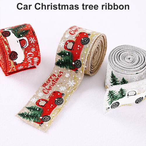 Christmas Ribbon Printed Burlap Ribbons For Gift Wrapping
