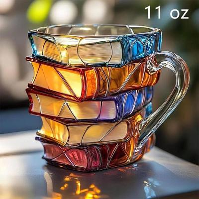 Painted Book Mug, 3D Colored Glass Book Coffee Mug, Novelty