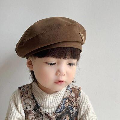 Solid Color Baby Beret Hat Cute Cartoon Bear Beanie Cap for