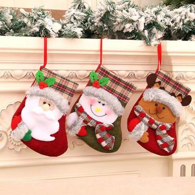 Vintage Plush Christmas Stocking - Retro Gift Bag & Decor