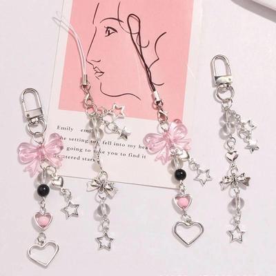 Goth Y2K Phone Charm Bow Heart Star Keychain Pendant Kawaii