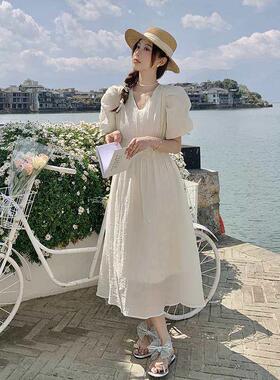 Summer French white chiffon V-neck ress, women
