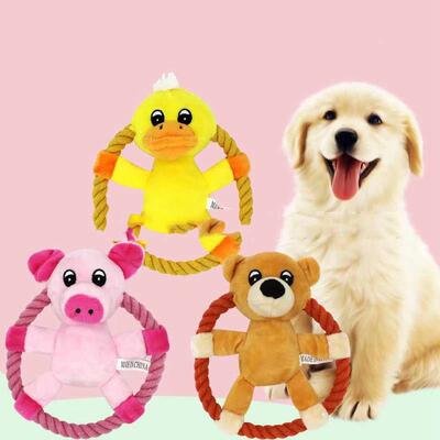 Cotton Rope Pets Dog Throw Toys Cartoon Duck Pig Shaped Smal