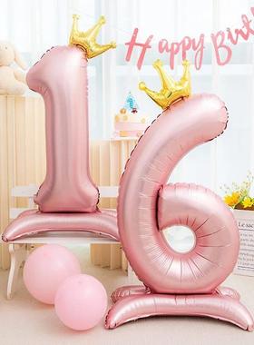 42inch Crown Decor Pink Aluminum Foil Digital Balloon Number