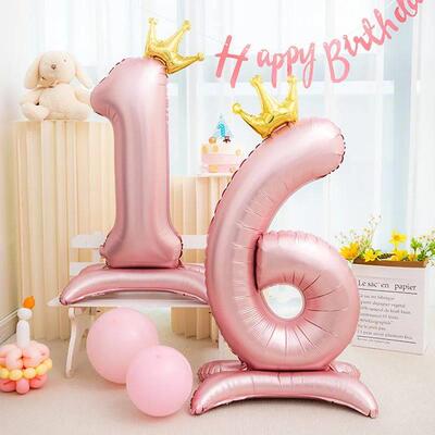 42inch Crown Decor Pink Aluminum Foil Digital Balloon Number
