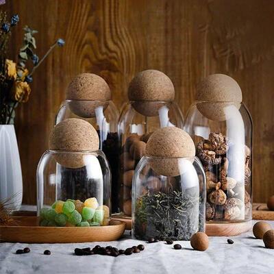 Clear Glass Storage Jar with Cork Lid Atorage Bottle Sealed