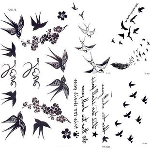 Cute Swallow Bird Feather Temporary Stickers Flower Branch
