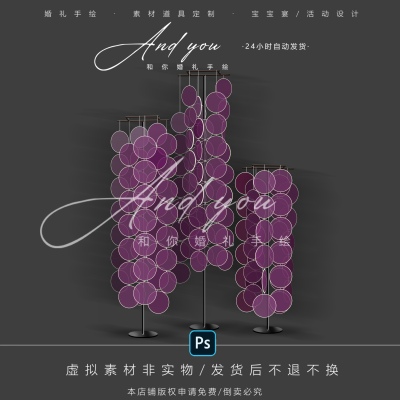 D003 小众新中式南洋风紫色绣绷婚礼道具素材psd源文件