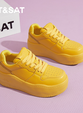 星期六大黄靴女2024夏季新款女鞋女款爆款透气厚底黄色运动鞋板鞋