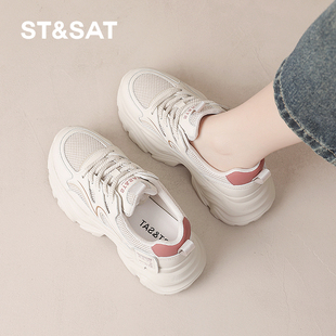 星期六老爹鞋女2025冬季新款女鞋女款爆款加绒超火厚底真皮运动鞋