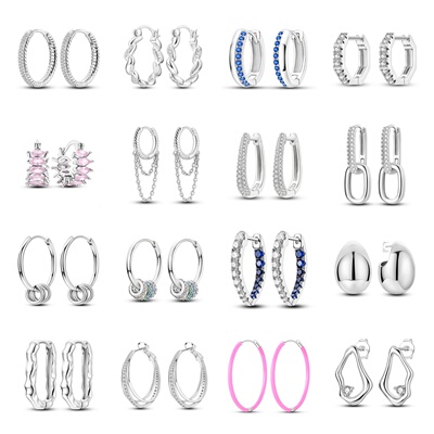 2024新品潘家风格原创设计铜镀s925银闪耀蛇骨耳饰几何线条系列