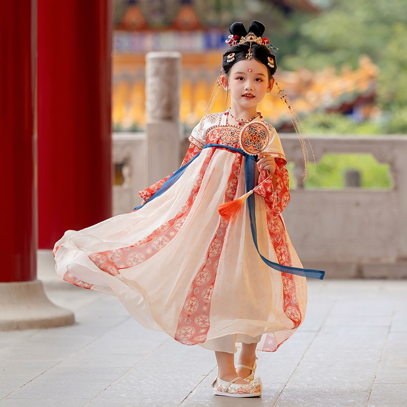 汉服女童春秋2024新款儿童高端超仙古风连衣裙小女孩民族风表演服