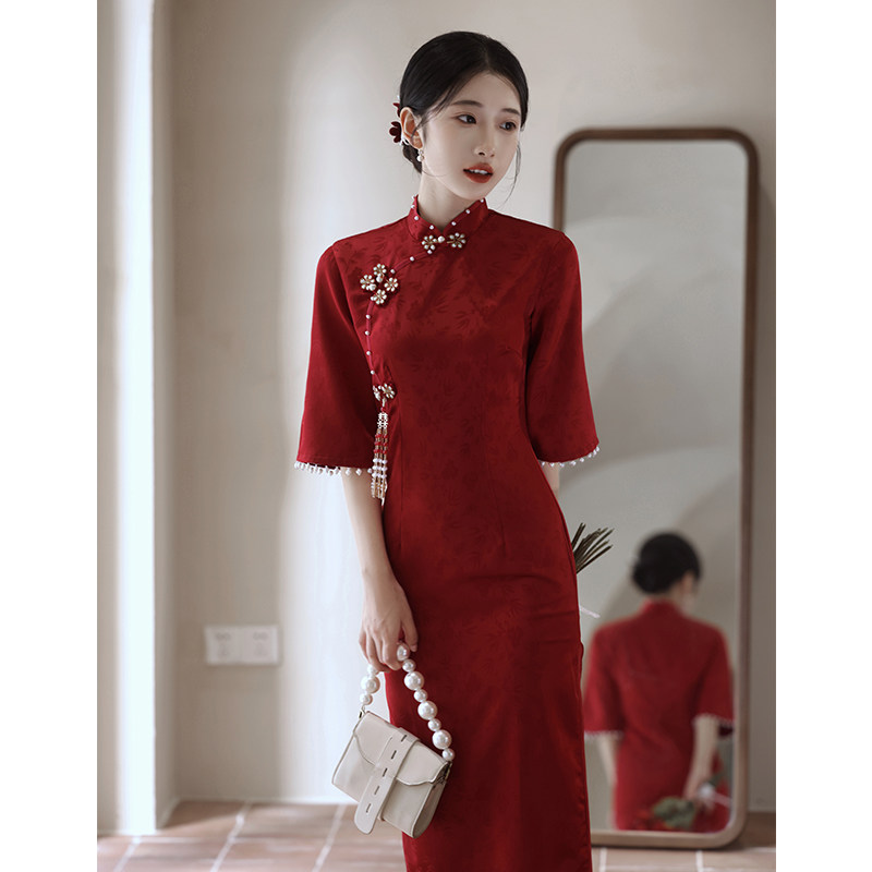 改良旗袍敬酒服新娘2023新款红色新中式结婚订婚礼服裙秋冬季长袖