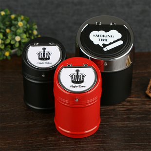 欧式金属防摔烟灰缸防灰飞创意个性潮流连盖封闭式车载家用卧室用