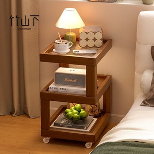 小型床头置物架实木床头柜替代品可移动小边几创意家用卧室收纳柜