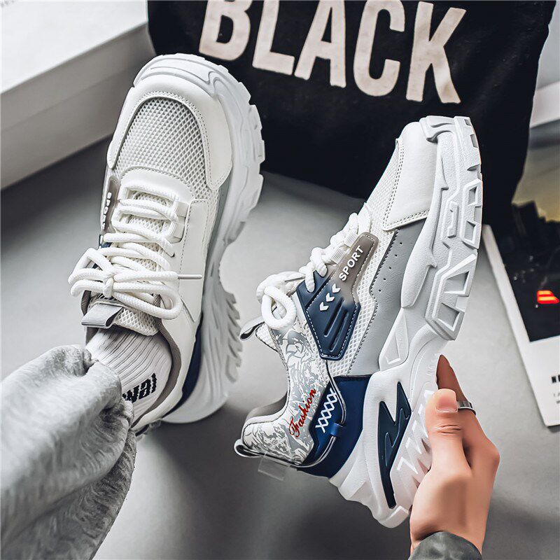 男鞋夏季2025新款网面透气防滑运动鞋休闲潮流百搭厚底增高老爹鞋