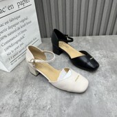 处理真皮女鞋 2025夏季 新款 断码 包跟一字搭扣仙女风中跟包头凉鞋