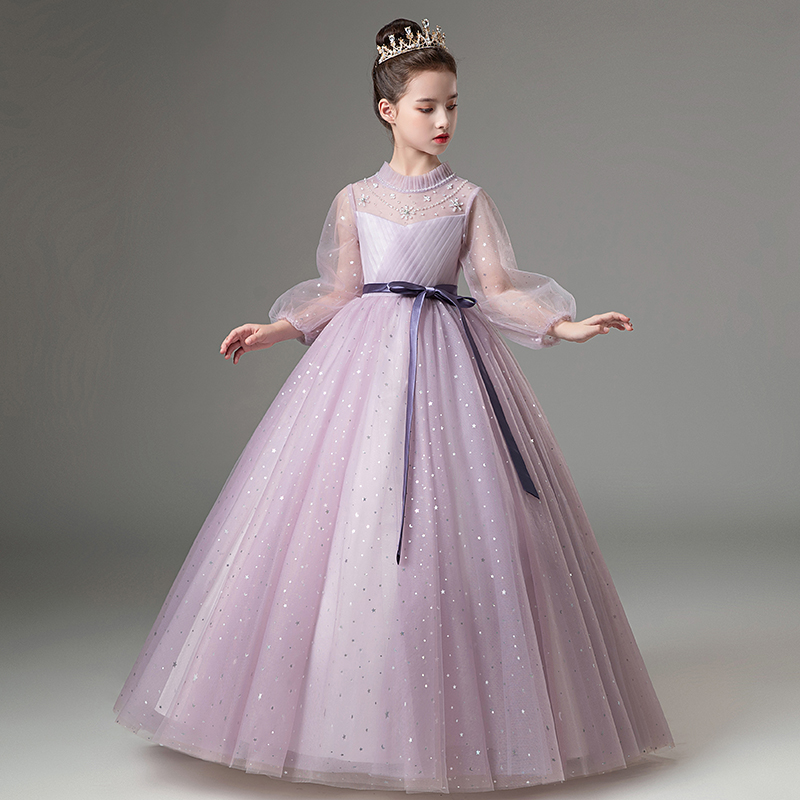 儿童礼服长袖女童花童婚纱生日公主裙小女孩主持人钢琴演出服秋冬