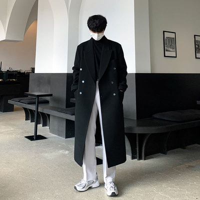 秋冬毛呢大衣男款冬季加厚呢子男士风衣外套中长版过膝宽松双排扣