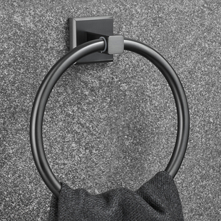 枪灰色全铜毛巾环免打孔卫生间圆形挂环浴室轻奢毛巾圈擦手毛巾用