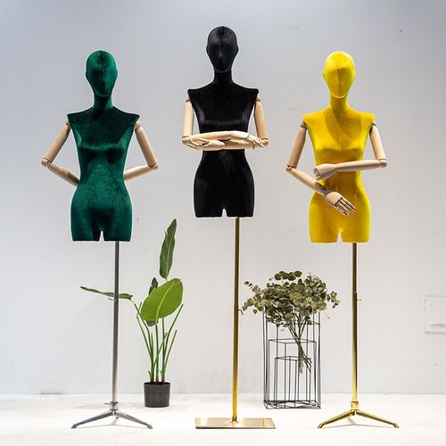 服装店韩版丝绒小胸模特道具少女橱窗半身人台婚纱平肩展示模特架