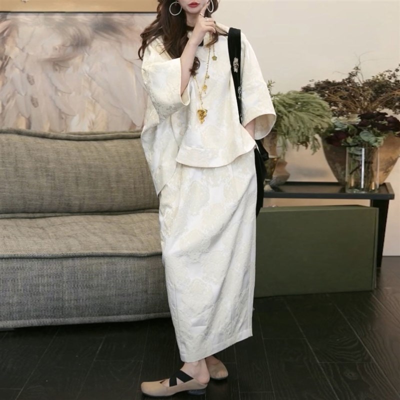 新中式国风套装女2025夏季新款时髦宽松上衣百搭花苞半身裙两件套