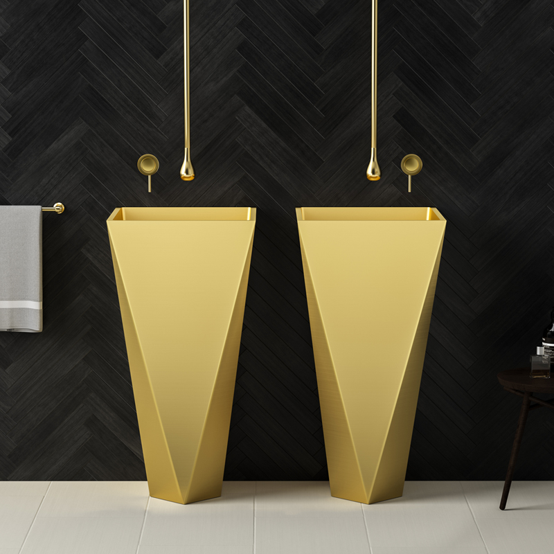 北欧不锈钢立柱盆一体落地式黑色工业风洗手盆立式洗脸盆柱盆水池