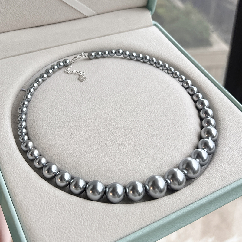 灰色珍珠项链真多麻铂金灰正品秋冬毛衣链女款2025新款爆款大溪地