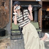 裙女2025夏季 新款 休闲条纹无袖 酷飒拽姐套装 上衣工装 半身裙两件套