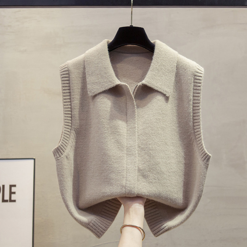 拉链翻领针织马甲背心女2025春秋新款宽松外穿马夹叠穿毛衣坎肩潮