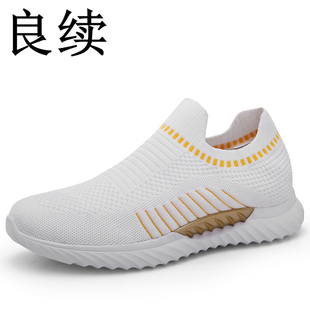 冬季内增高男鞋8cm休闲套脚小白鞋隐形增高鞋10cm韩版透气飞织鞋