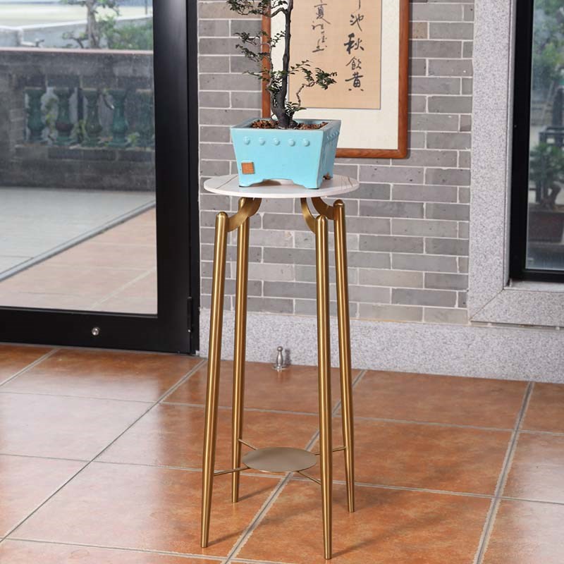 北欧轻奢室内户外岩板不锈钢花架子摆件架客厅电视柜边落地植物架