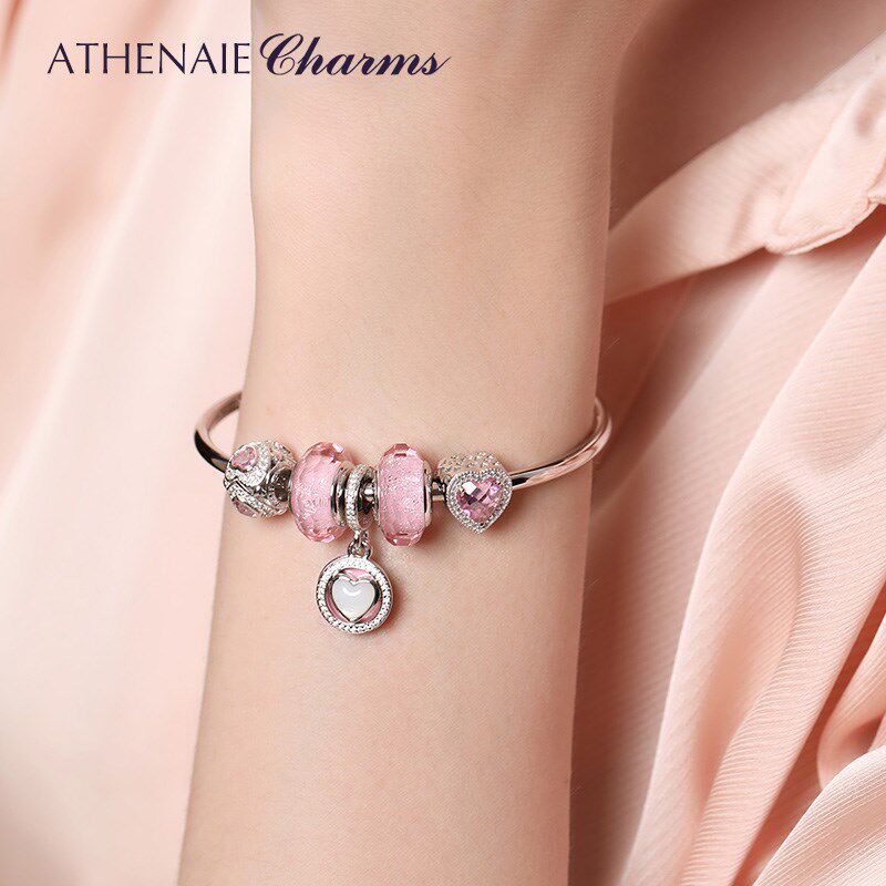 粉色爱心925银手链女韩版简约个性时尚手镯情侣送女友生日礼物