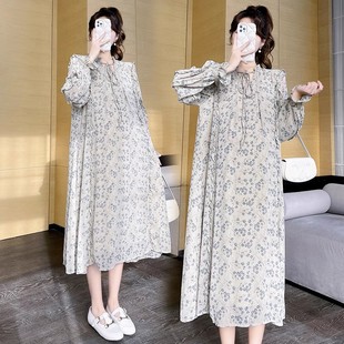 孕妇装秋装连衣裙2023新款春秋款长G袖碎花雪纺小清新长裙打底裙