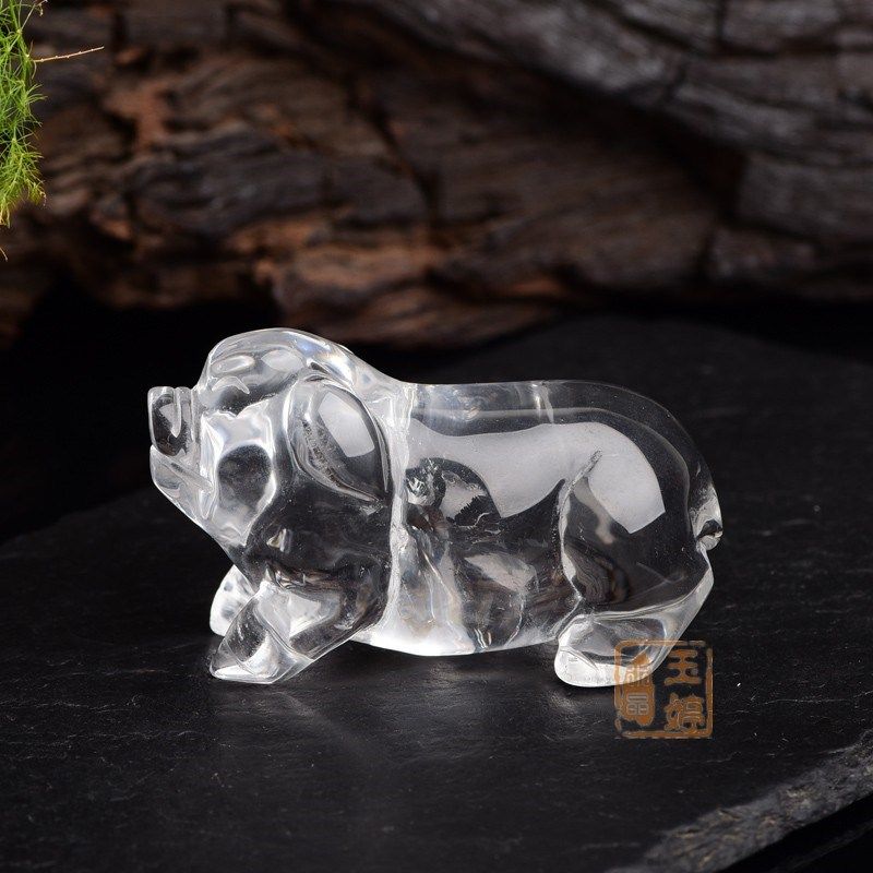 天然白水晶猪摆件 白水晶猪把玩吊坠摆件钥匙扣