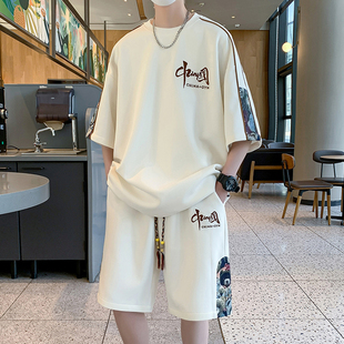 新中式国风休闲运动套装男夏季国潮冰丝t恤男短袖短裤穿搭一整套T