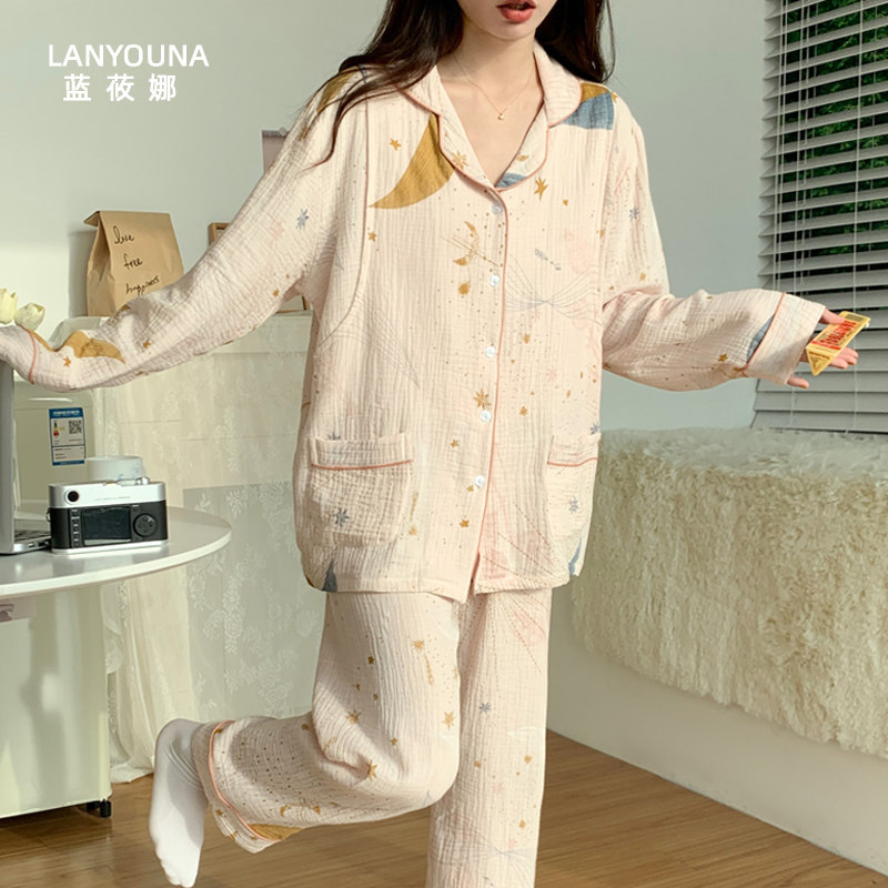 月子服纯棉纱布产后薄款孕妇睡衣女春秋产妇3月份4夏季哺乳家居服