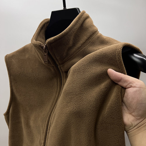 摇粒绒立领马甲男拉炼秋冬季加绒加厚双面奥粒绒无袖开衫外套背心