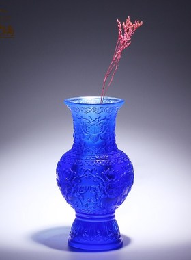 古法琉璃莲花花瓶神台供奉摆件客厅插G花轻奢高档玄关书房床头装