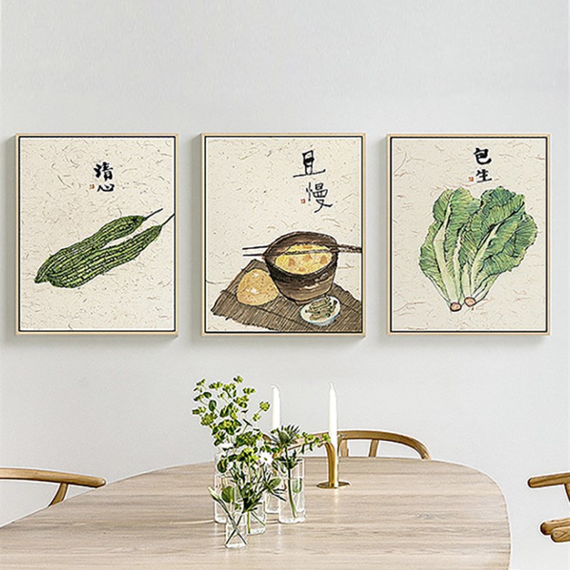 李知弥 新中式餐厅背景墙且慢装饰画饭厅日系原木风挂画厨房玄关图片